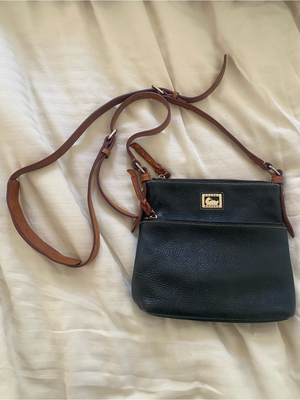 Dooney & Bourke Black Leather Crossbody with Brown Trim